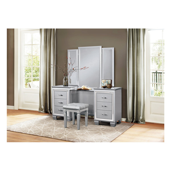 Orren Ellis Balliett Upholstered LED Panel Bedroom Set Full 6 Piece